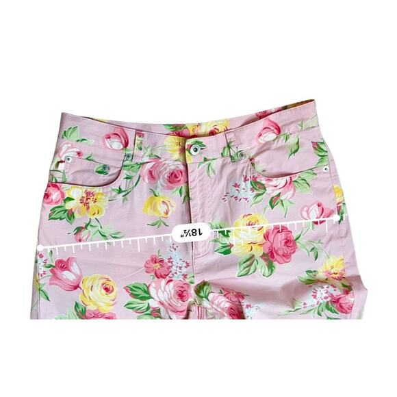 Lauren Ralph Lauren Pink Floral Flat Front Cropped Pant 10 Cottage Flower Spring - Picture 6 of 11